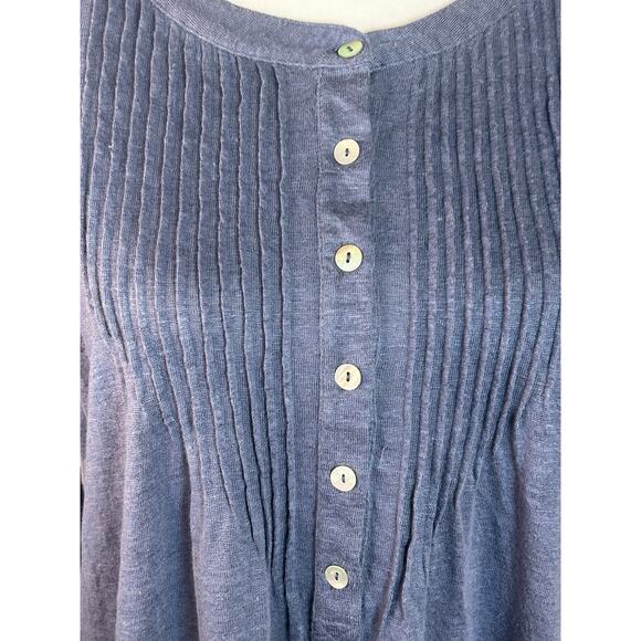 Sundance blue Honey Creek Linen Pintuck Henley Shirttail Hem Long Sleeve M - Picture 2 of 7